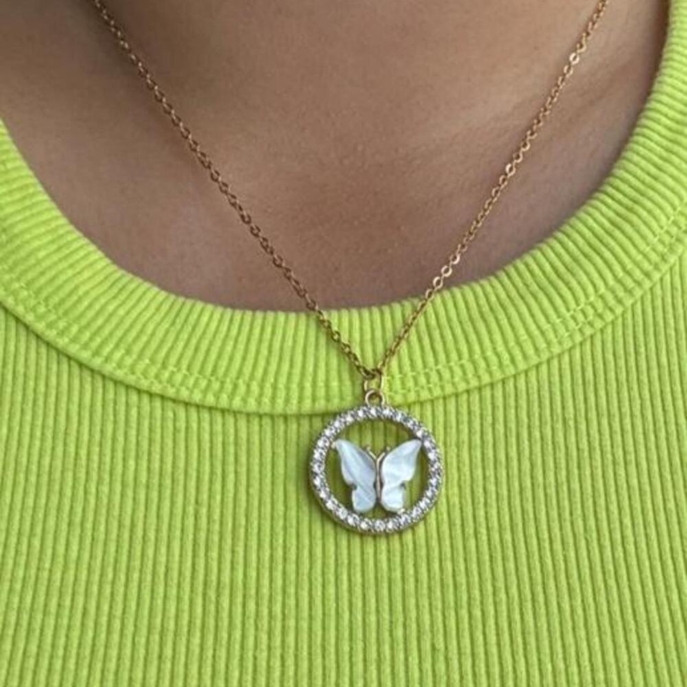 White butterfly pendant necklace with